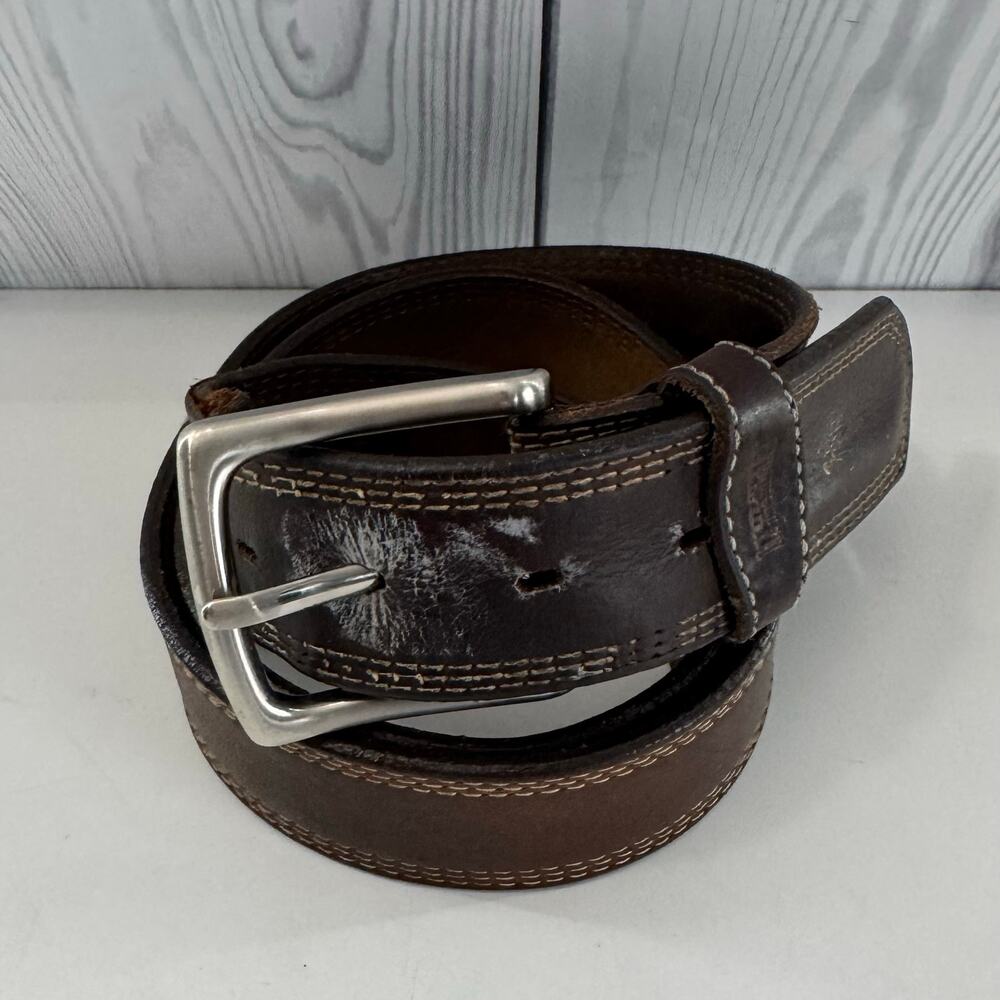 Vintage Duluth Trading Company Genuine Leather Belt Brown USA Brass (READ) Sz 38